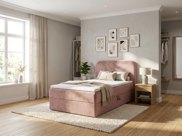 Čalouněná postel boxspring FORENA 90x200 cm starorůžová Matrace: Matrace Bonell pružinová