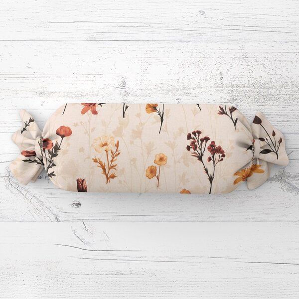 Biante Polštář válec bonbon Sandra SA-771 Vínovo-oranžové luční kvítí na krémovém 15x40 cm