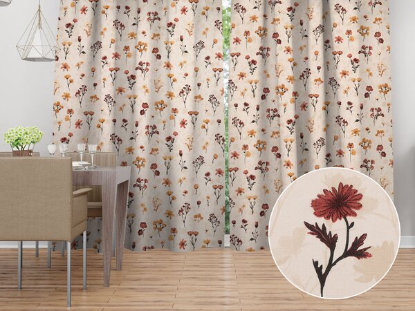 Biante Bavlněný závěs Sandra SA-771 Vínovo-oranžové luční kvítí na krémovém 150x140 cm