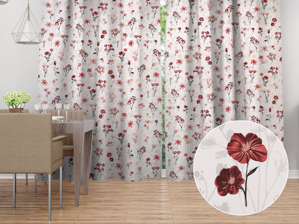 Biante Bavlněný závěs Sandra SA-770 Vínovo-růžové luční kvítí na bílém 150x140 cm