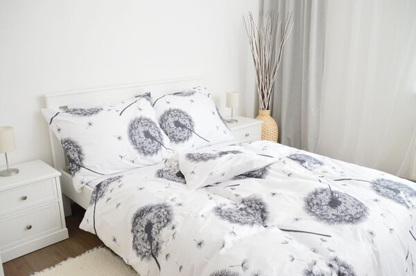 Bavlněné povlečení Pampelišky bílé Zapínání: knoflík, Velikost polštáře: 70x90, Velikost přikrývky: 140x200