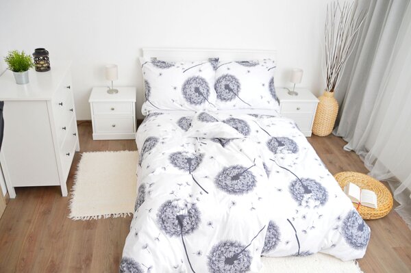 Bavlněné povlečení Pampelišky bílé Zapínání: knoflík, Velikost polštáře: 70x90, Velikost přikrývky: 140x200
