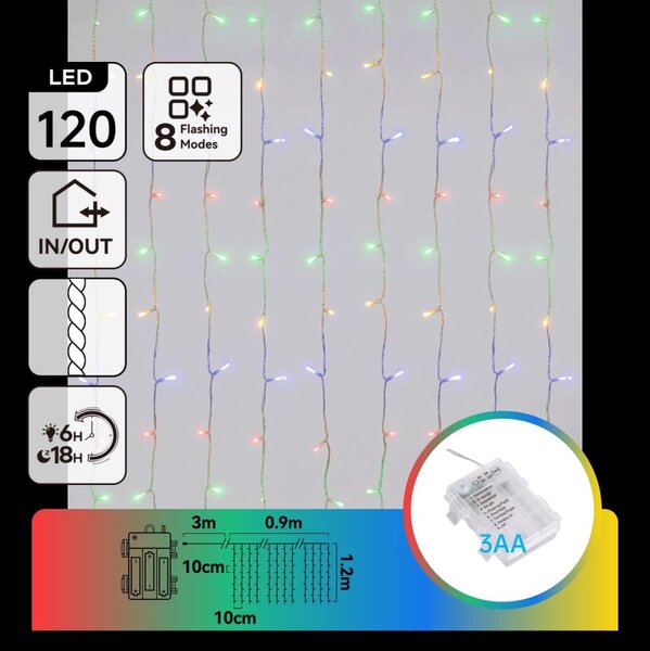 Aigostar - LED Venk vánoční řetěz 120xLED/8 funkcí 3xAA 3,9x1,2m IP44 multicolor
