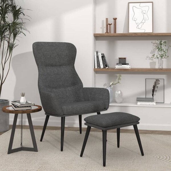 Relaxační křeslo se stoličkou tmavě šedé textil