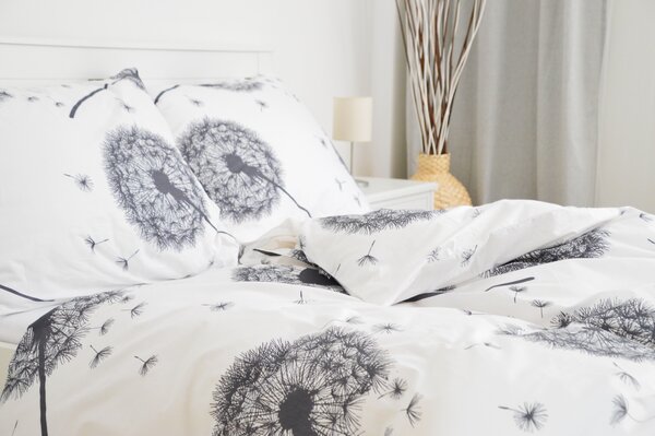 Bavlněné povlečení Pampelišky bílé Zapínání: knoflík, Velikost polštáře: 70x90, Velikost přikrývky: 140x200