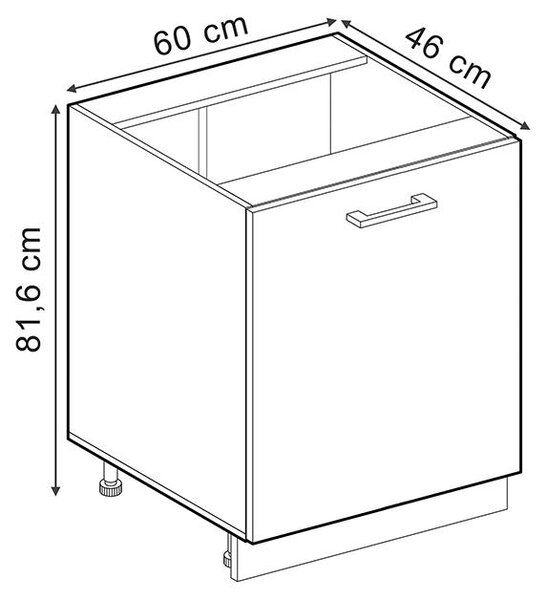 Spodní skříňka kuchyňské linky Vicco R-Line Černý beton/Antracit 60 cm s 1 dveřmi pracovná doska Mramor, Model 72065