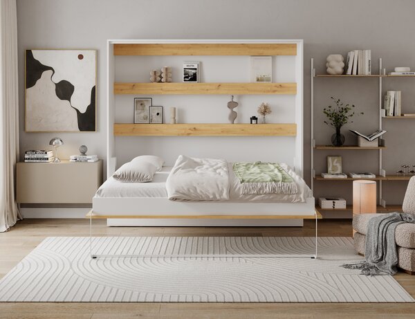 Eltap Sklápěcí postel Devesto 160 horizontální, bílá/dub artisan