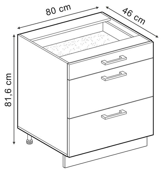 Spodní skříňka kuchyňské linky Vicco R-Line Černý beton/Antracit 80 cm se 3 zásuvkami pracovná doska Dub Goldkraft, Model 72405