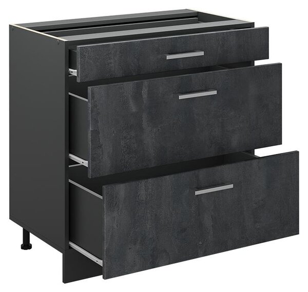 Spodní skříňka kuchyňské linky Vicco R-Line Černý beton/Antracit 80 cm se 3 zásuvkami pracovná doska Dub Goldkraft, Model 72405