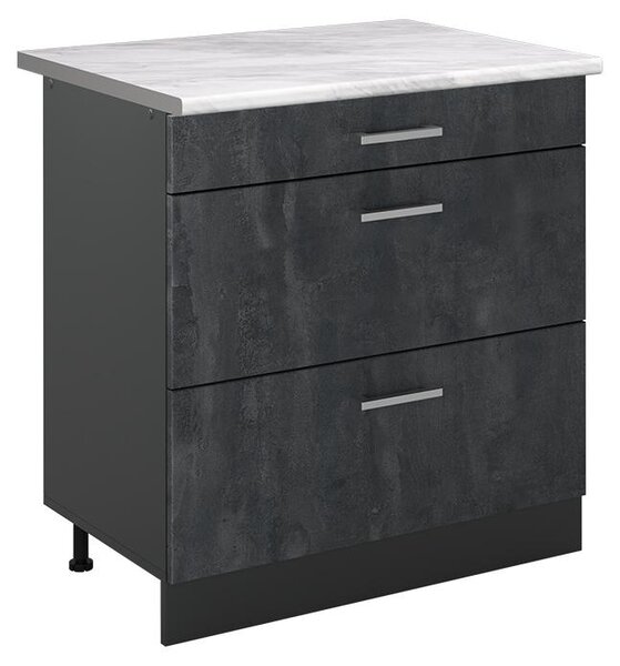 Spodní skříňka kuchyňské linky Vicco R-Line Černý beton/Antracit 80 cm se 3 zásuvkami pracovná doska Mramor, Model 72406