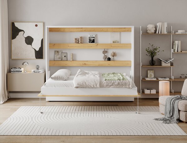 Eltap Sklápěcí postel Devesto 140 horizontální, bílá/dub artisan