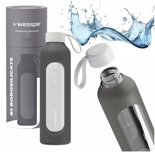 Láhev na pití skleněná šedá 1000ml Wessper