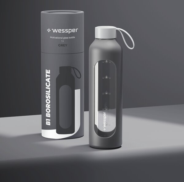 Láhev na pití skleněná šedá 1000ml Wessper