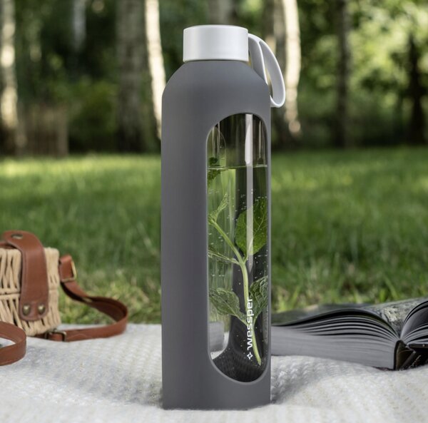 Láhev na pití skleněná šedá 1000ml Wessper
