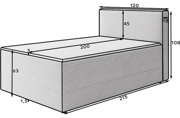 Eltap Kontinentální postel Alamito s úložným prostorem Materiál a barva potahu: Modullo 04 - šedá, Rozměr: 120x200