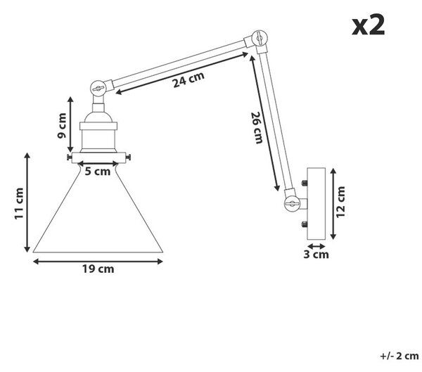 Sada 2 nástěnných lamp NARVA Černá Kov Nastavitelná