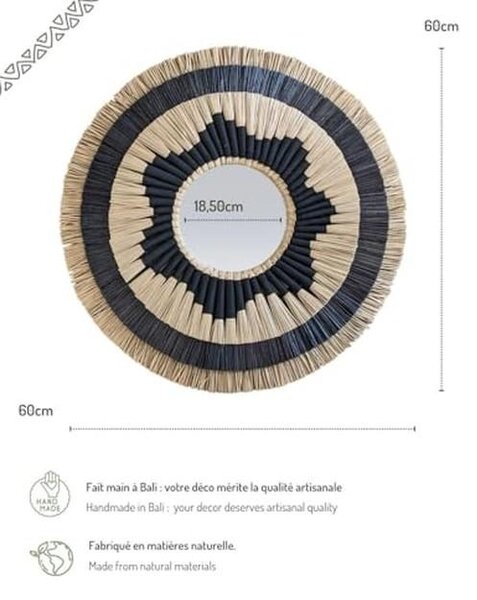 Kulaté zrcadlo, průměr 60 cm - přírodní černý ratan