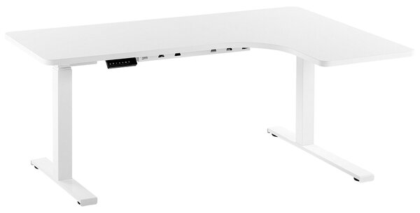 Rohový elektricky nastavitelný psací stůl pravostranný 160 x 110 cm bílý DESTIN II