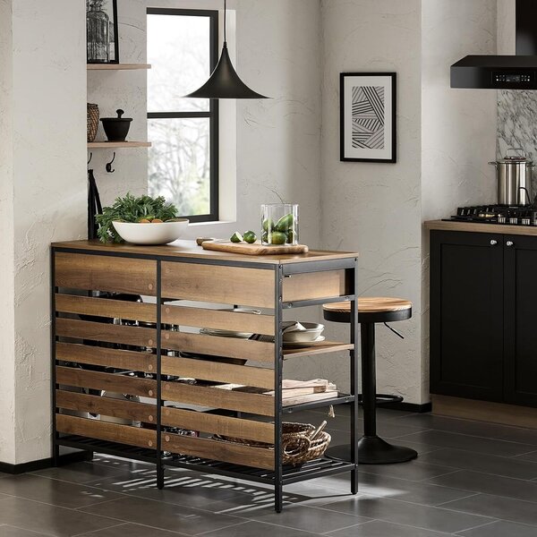 SoBuy Kuchyňský stůl Kuchyňská skříňka Kuchyňská úložná skříňka Pracovní deska se 2 zásuvkami a 2 policemi, centrální kuchyňský ostrůvek, robustní ocelový rám