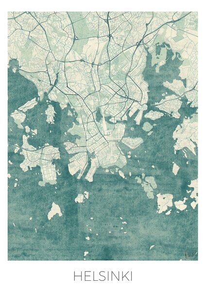 Mapa Helsinki, Hubert Roguski, (30 x 40 cm)