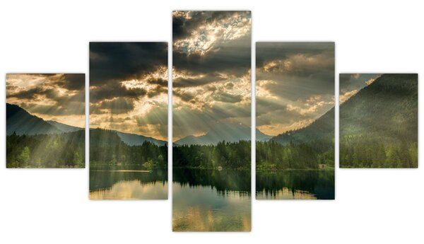 Obraz jezera s průsvitajícím sluncem (125x70 cm)