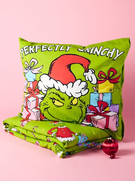 Sinsay - Bavlněný vánoční povlečení s potiskem Grinch - neonová