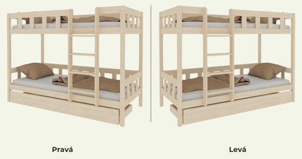Patrová postel PLOTTY s žebříkem 90x200 cm - Bílá, Zvolte šuplík: Bez šuplíku, Zvolte stranu: Vlevo