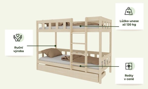 Patrová postel PLOTTY s žebříkem 90x200 cm - Bílá, Zvolte šuplík: Bez šuplíku, Zvolte stranu: Vlevo