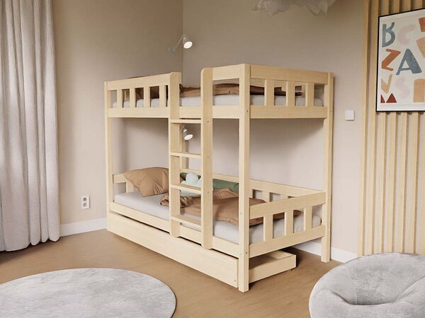 Patrová postel PLOTTY s žebříkem 90x200 cm - Bílá, Zvolte šuplík: Bez šuplíku, Zvolte stranu: Vlevo