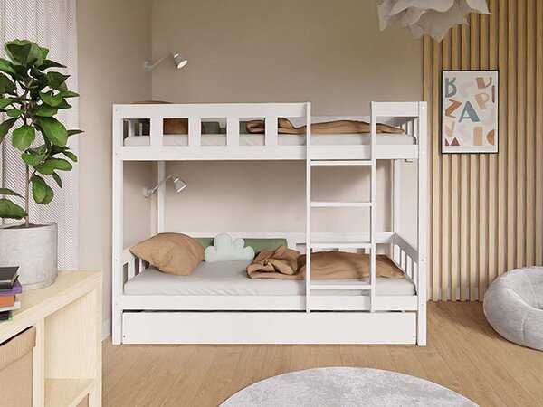 Patrová postel PLOTTY s žebříkem 90x200 cm - Bílá, Zvolte šuplík: Bez šuplíku, Zvolte stranu: Vlevo