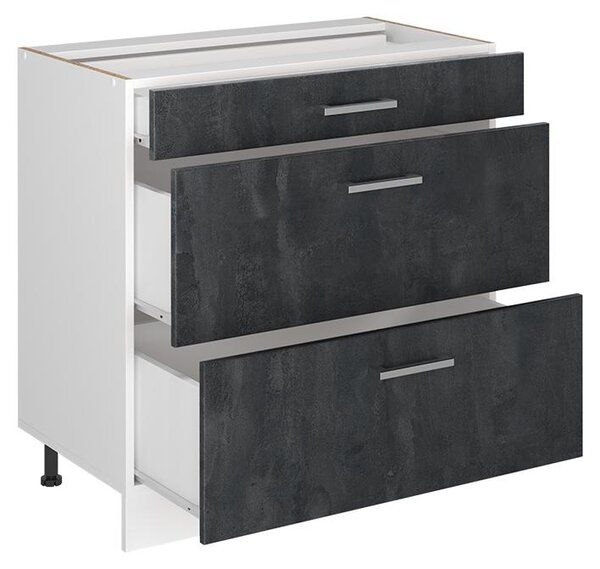 Spodní skříňka kuchyňské linky Vicco R-Line Černý beton/Bílá 80 cm se 3 zásuvkami pracovná doska Dub Goldkraft, Model 72357