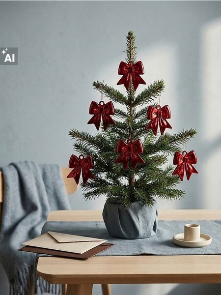 Sinsay - Vánoční baňky ve tvaru mašliček 6 pack - červená