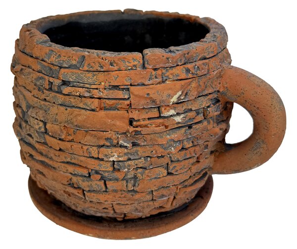 BETONOVÝ KVĚTINÁČ HRNEK pr.19cm CIHLOVÝ "SKLÁDANÝ KÁMEN"