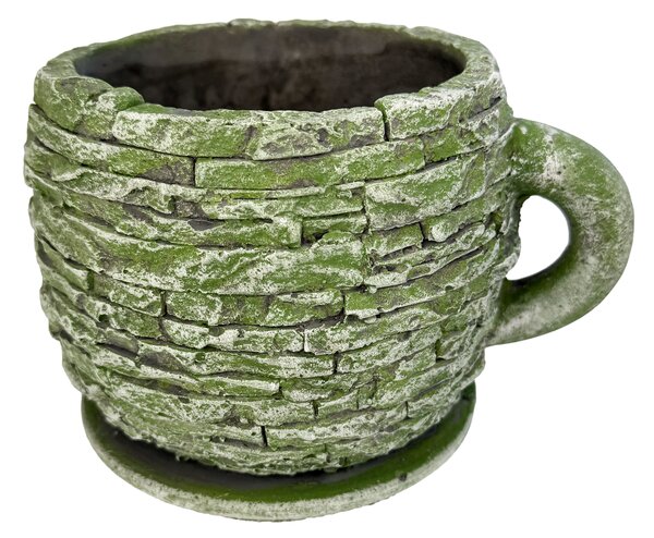 BETONOVÝ KVĚTINÁČ HRNEK pr.19cm zelený "SKLÁDANÝ KÁMEN"