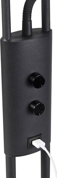 Stojací lampa černá s ramenem na čtení vč. LED a USB portem - Sevilla
