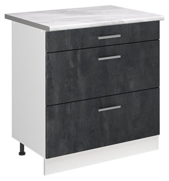 Spodní skříňka kuchyňské linky Vicco R-Line Černý beton/Bílá 80 cm se 3 zásuvkami pracovná doska Mramor, Model 72358