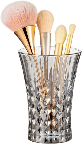 Držák na štětce na make-up, křišťálová optika, šedá barva, velký (L), pro toaletní stolek