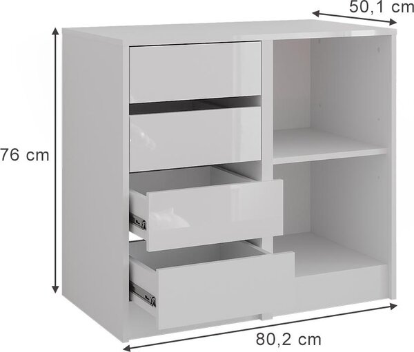 Kredenc Vicco Sherry Bílá/bílý vysoký lesk 80.2 x 76 cm 2 díly, Model 57716