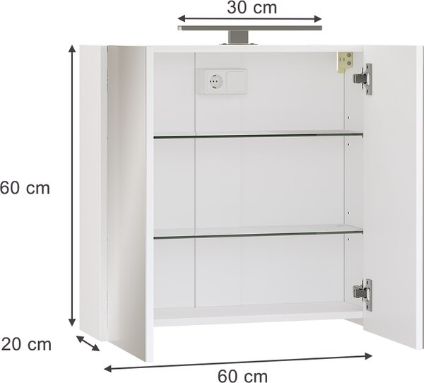 Koupelnová skříňka se zrcadlem Vicco Lavio Bílá 60 x 60 cm s osvětlením LED, Model 55332