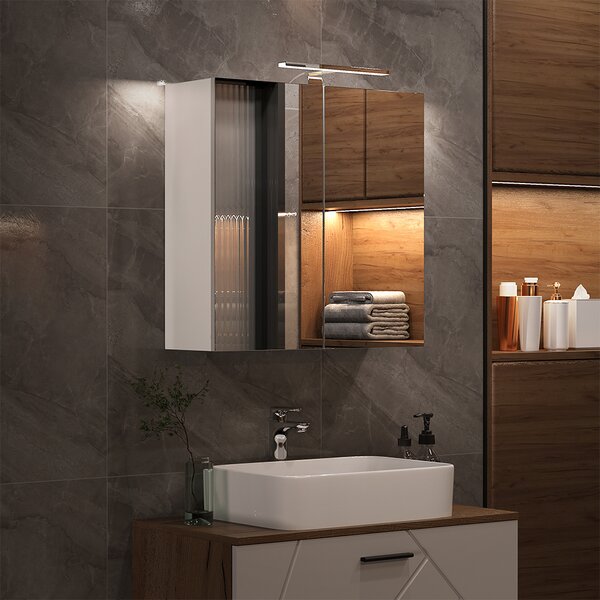 Koupelnová skříňka se zrcadlem Vicco Lavio Bílá 60 x 60 cm s osvětlením LED, Model 55332