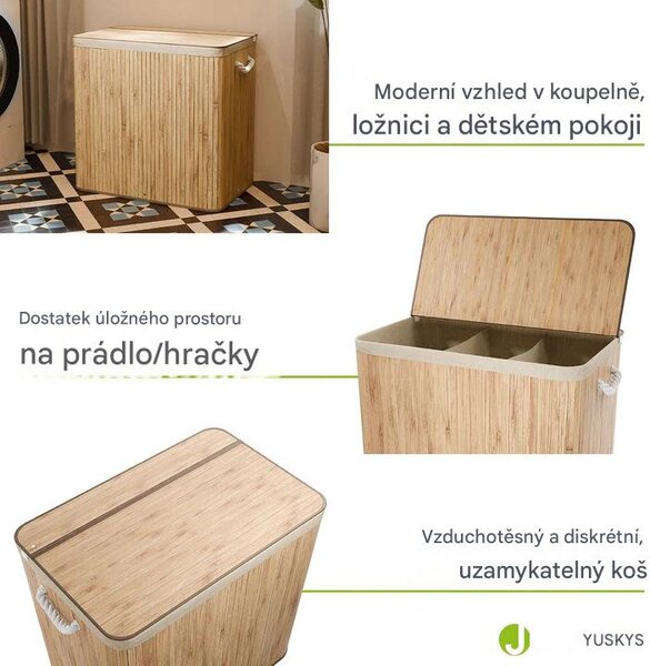 Juskys Bambusový koš Curly 150 L - přírodní