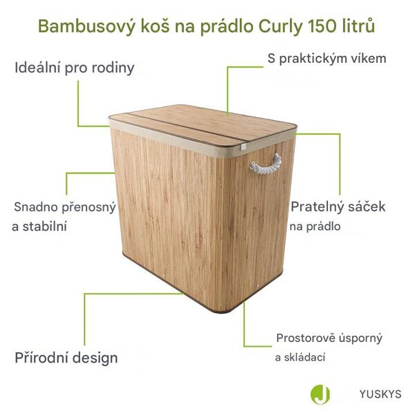 Juskys Bambusový koš Curly 150 L - přírodní