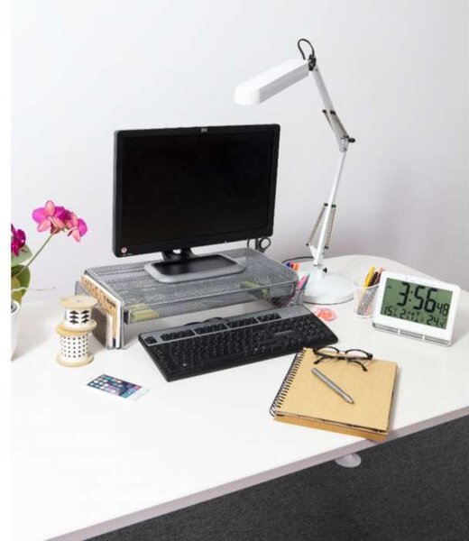 Digitální hodiny LCD NEO - bílé/stříbrnošedé
