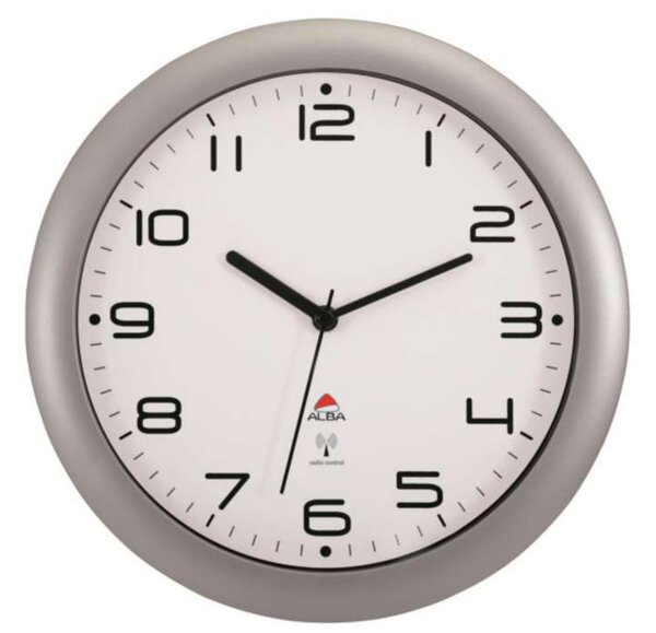 Nástěnné rádiem řízené hodiny Hornew - plastové, 30 cm, stříbrné