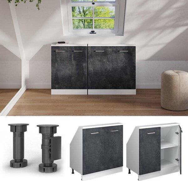Kuchyňská skříňka pod šikmou střechu Vicco R-Line Černý beton 80 cm se 2 dvířky, Model 58086