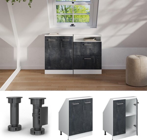 Kuchyňská skříňka pod šikmou střechu Vicco R-Line Černý beton 60 cm se 2 dvířky, Model 58047