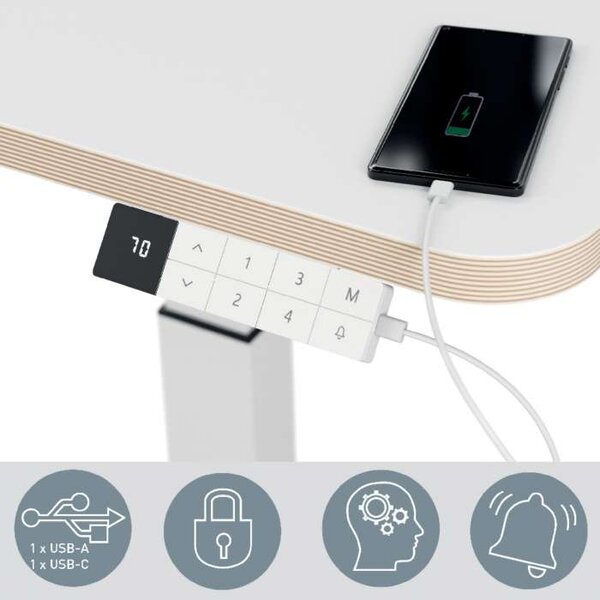 Výškově stavitelný stůl Leitz Ergo, 80 cm - elektrický, bílý