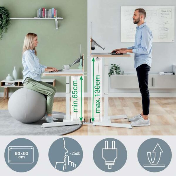 Výškově stavitelný stůl Leitz Ergo, 80 cm - elektrický, bílý