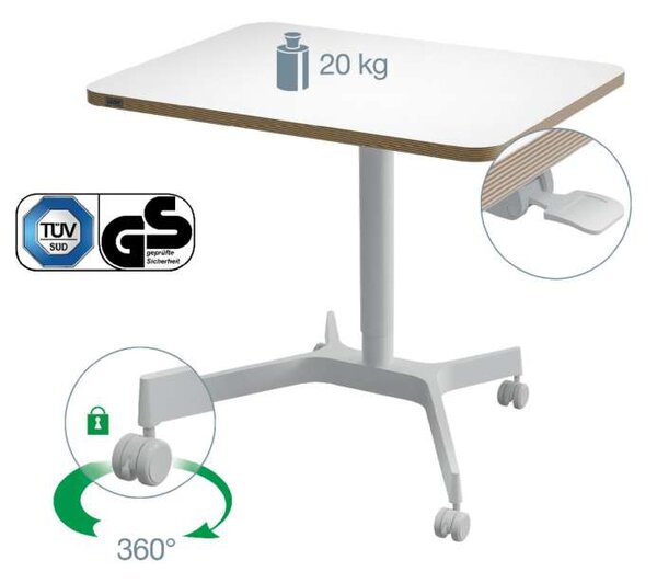 Výškově stavitelný stůl Leitz Ergo, 80 cm - pneumatický, bílý