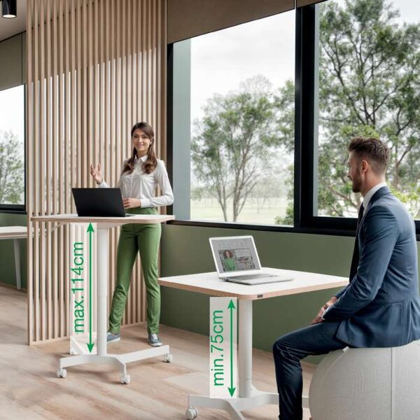 Výškově stavitelný stůl Leitz Ergo, 80 cm - pneumatický, bílý